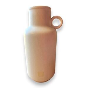 Vintage Mid Century Modern Matte Cream Ceramic Stoneware Jug Vase - Ring Handle